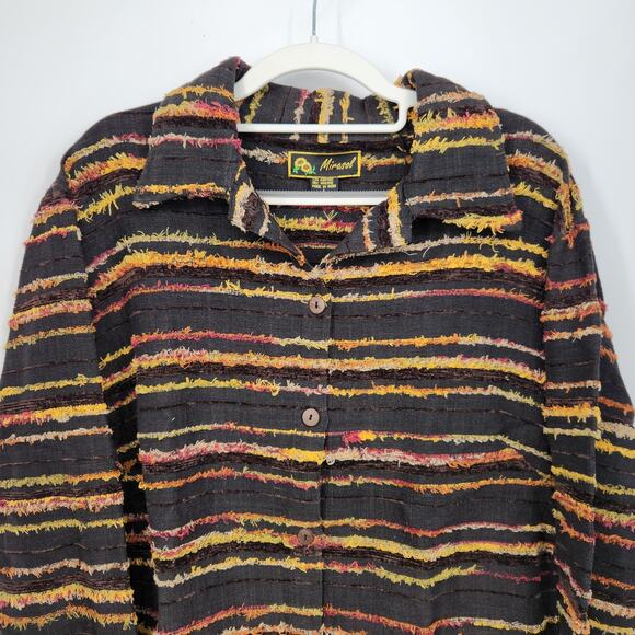 Mirosol Black Multicolor Fringe Cotton Lagenlook Button Down Jacket Women L - Picture 6 of 8